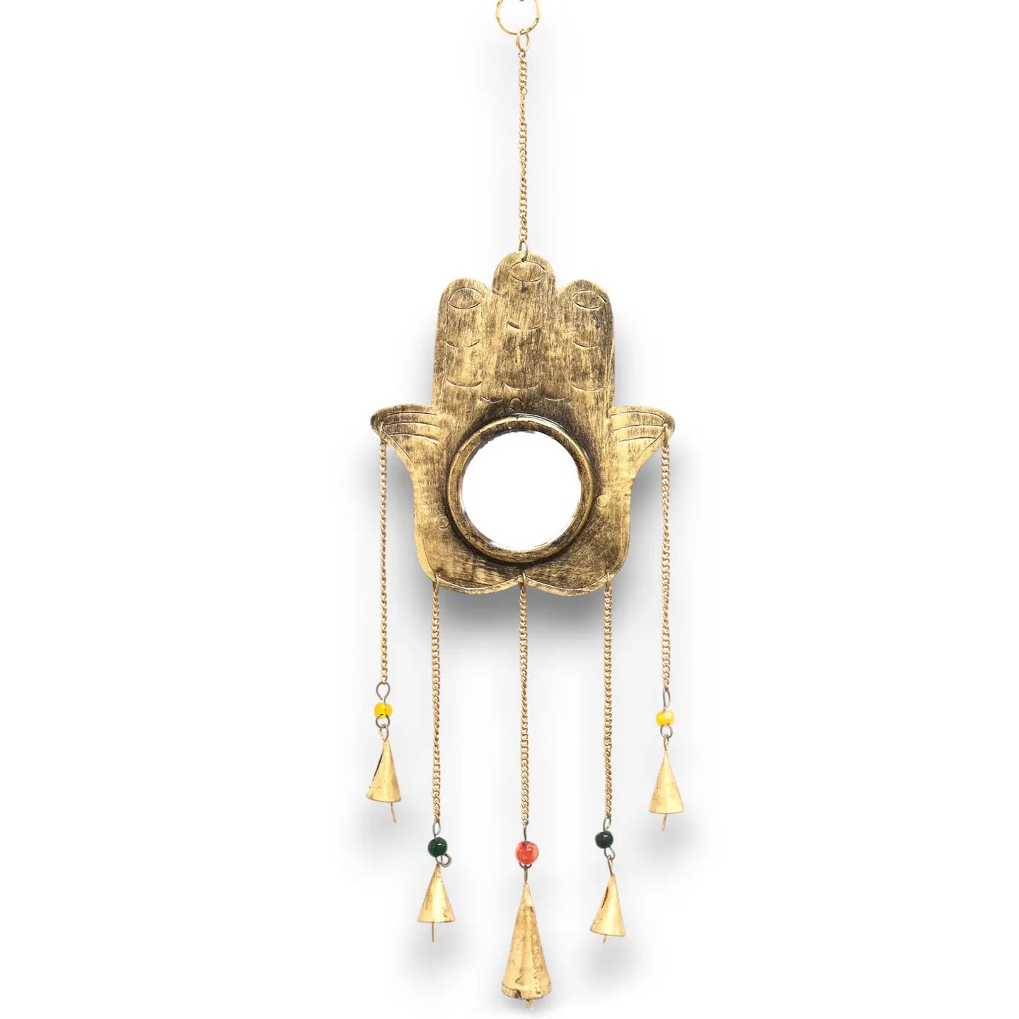 Indian Chimes - Hamsa Lrg Mirror 5 Bells - 19x65cm-IHC1