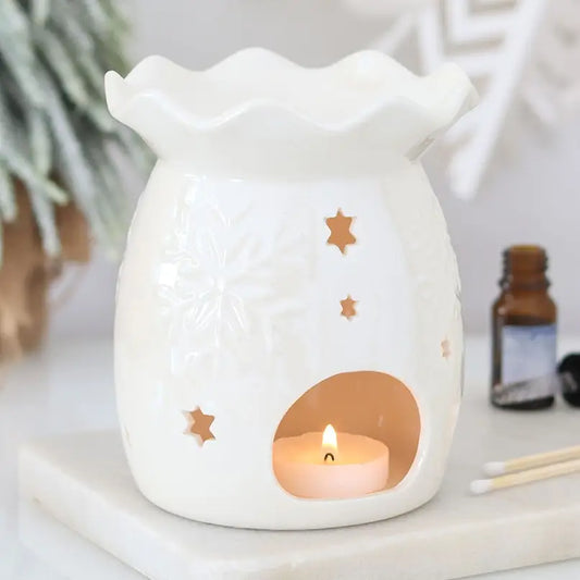 Iridescent White Snowflake Winter Oil Burner and Wax Warmer