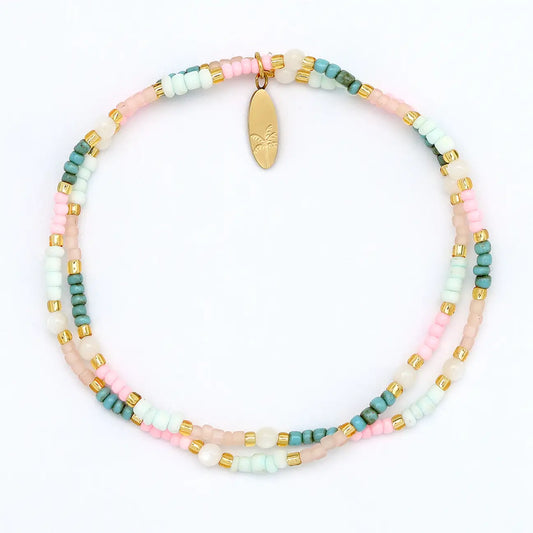 Kemboja Pastel Beaded Bracelet, Stretchy Pink Bracelet - Pineapple Island - PNP1