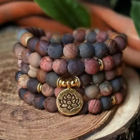 Mala Prayer 108 Beads Matte Picasso Jasper Bracelet or Necklace - 0134