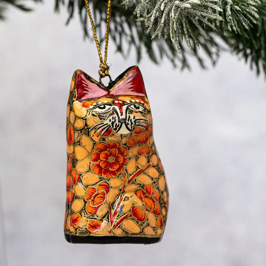Peach Russian Floral Hanging Cat Ornament - PEACHRUSSIANCAT