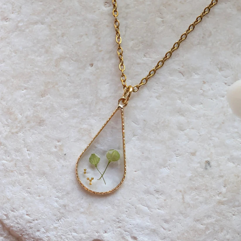 Pepperweed Teardrop Gold Plated Necklace - Work By Nature - F-P-W-N-18