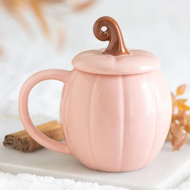 Pink Curly Pumpkin Lidded Autumn Mug