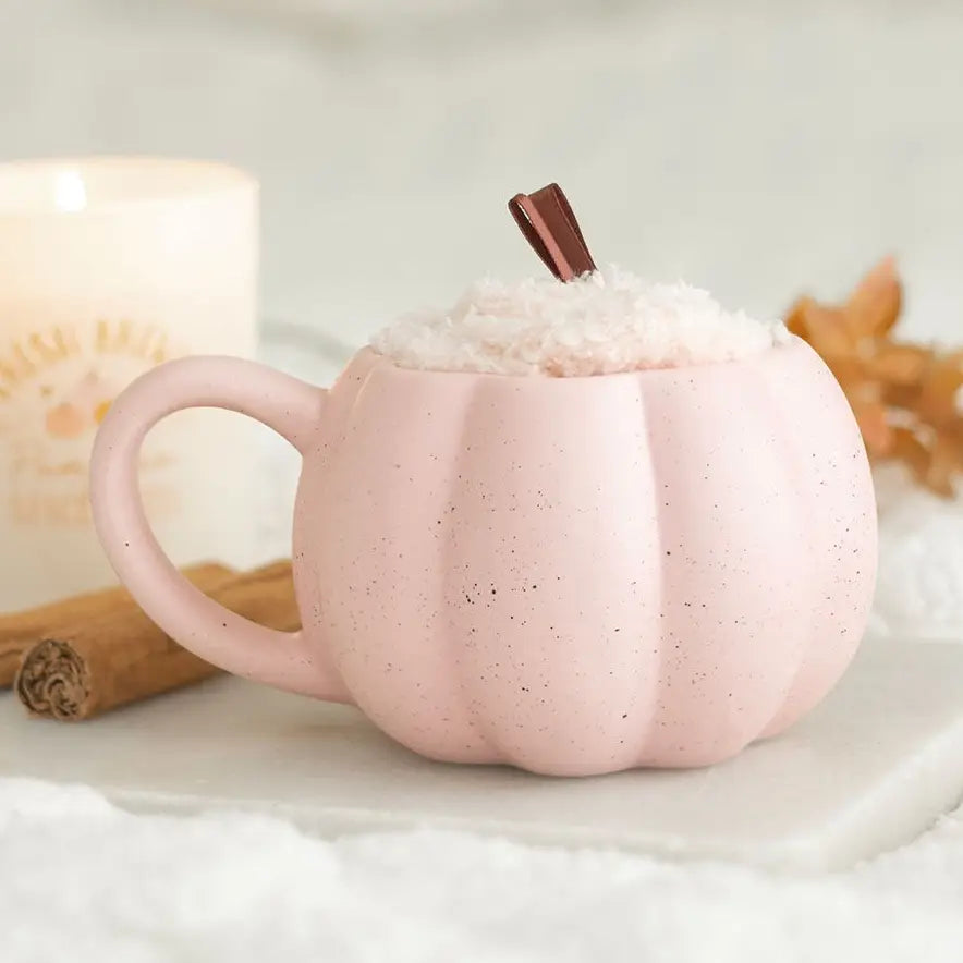 Pink Pumpkin Autumn Mug and Socks Set