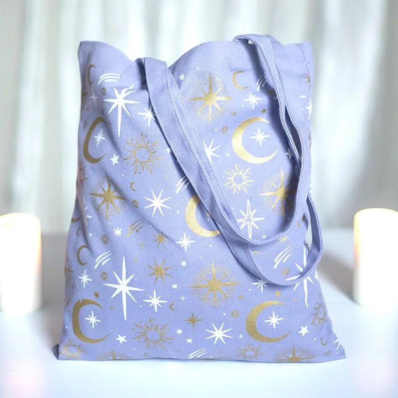 Purple Celestial Print Tote Bag