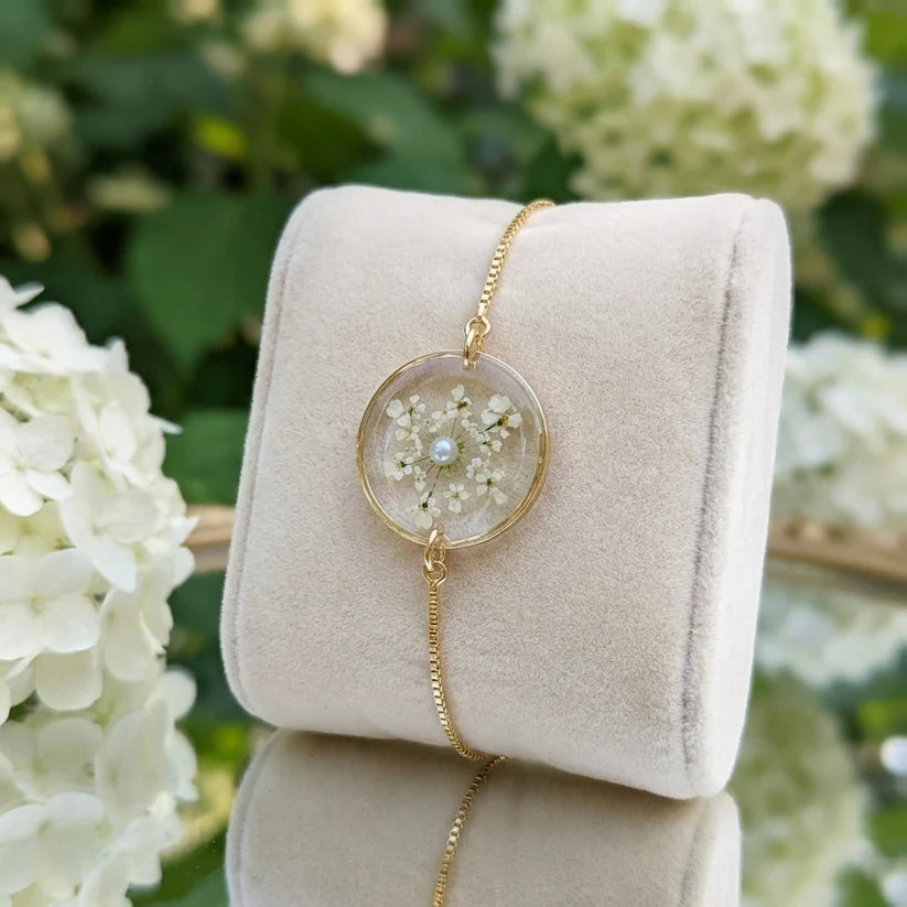 Queen Anne’s Lace Gold Plated Adjustable Bracelet with Pearl - Work By Nature - F-QG-20F-B-18