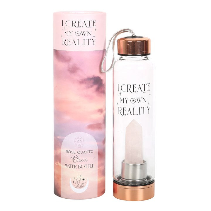 ROSE QUARTZ CREATE MY OWN REALITY GLASS WATER BOTTLE