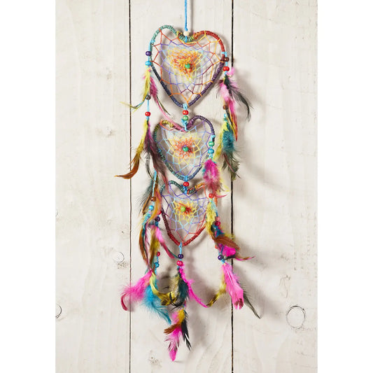 Rainbow Hemp 3-heart Dreamcatcher-DCAT36