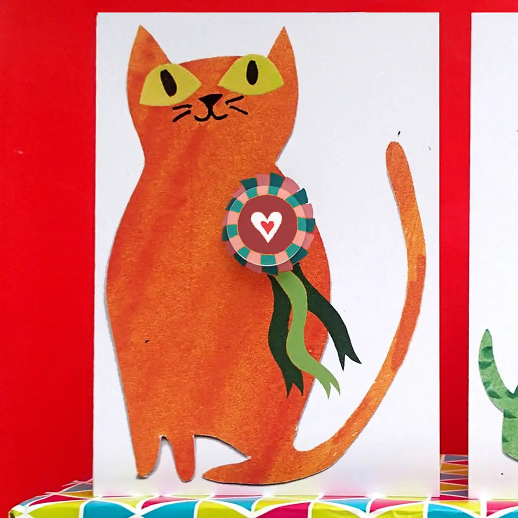 Rosette Cat - Greeting Card with Badge - Y34