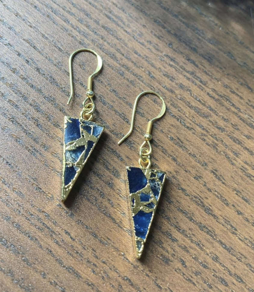Sapphire Triangle Gold Earrings - ITEM 1