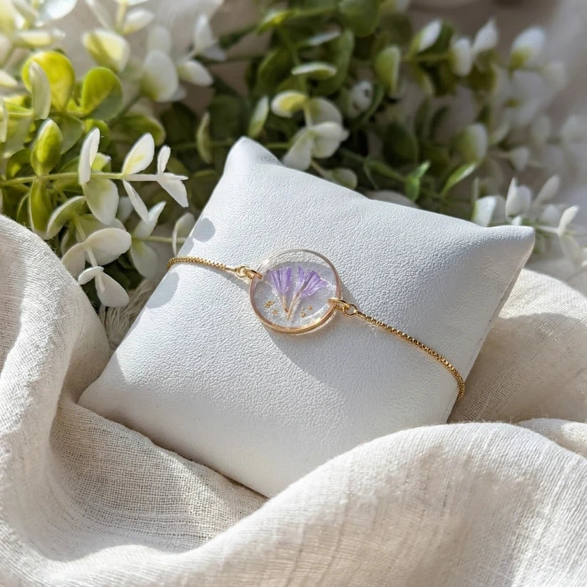 Sea Lavender Framed Gold Plated Bracelet - Work By Nature - F-La-20F-B-18