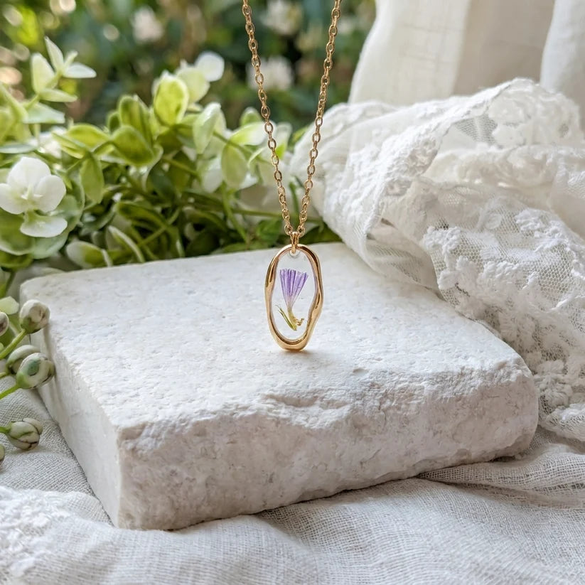 Sea Lavender Irregular Gold Plated Stainless Steel Necklace - Work By Nature - F-LA-I-N-18
