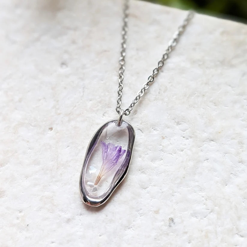 Sea Lavender Irregular Stainless Steel Necklace - Work By Nature - F-La-I-N-SS