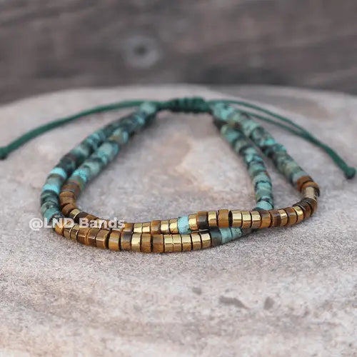 Tibetan Natural Stone - Serenity Courage Wisdom - Tiger Eye & African Turquoise- 0335