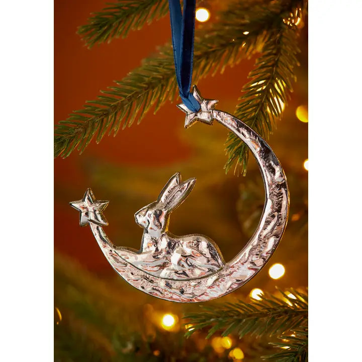 Silver Metal Hare Moon Decoration - HDEC652