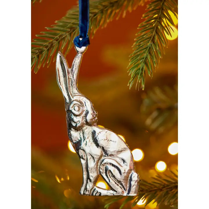 Silver Metal Sitting Hare Decoration - HDEC654