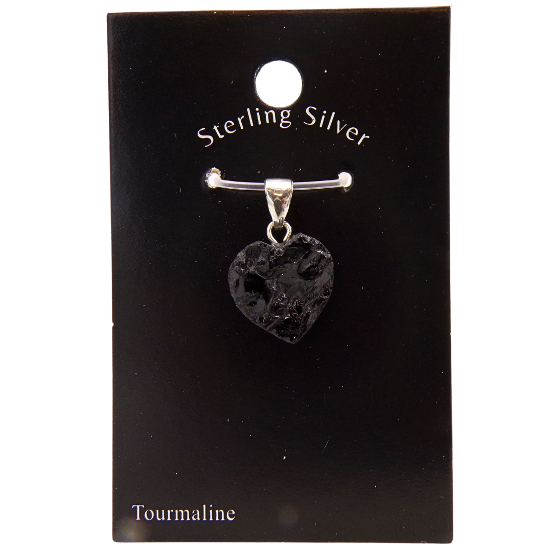 Small Black Tourmaline Heart Pendant (925 Silver) - PD1