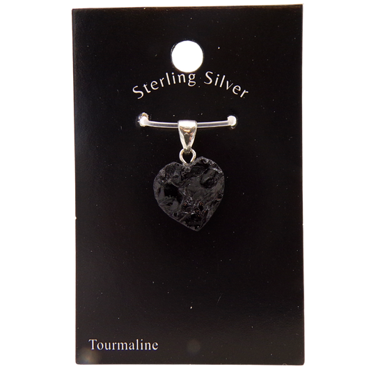 Small Black Tourmaline Heart Pendant (925 Silver) - PD1