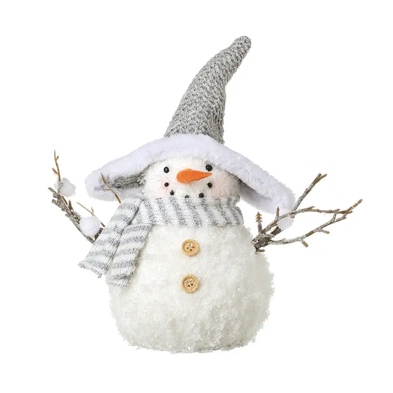 Snowman with Twig Arms Stripy Grey Scarf - TZ091