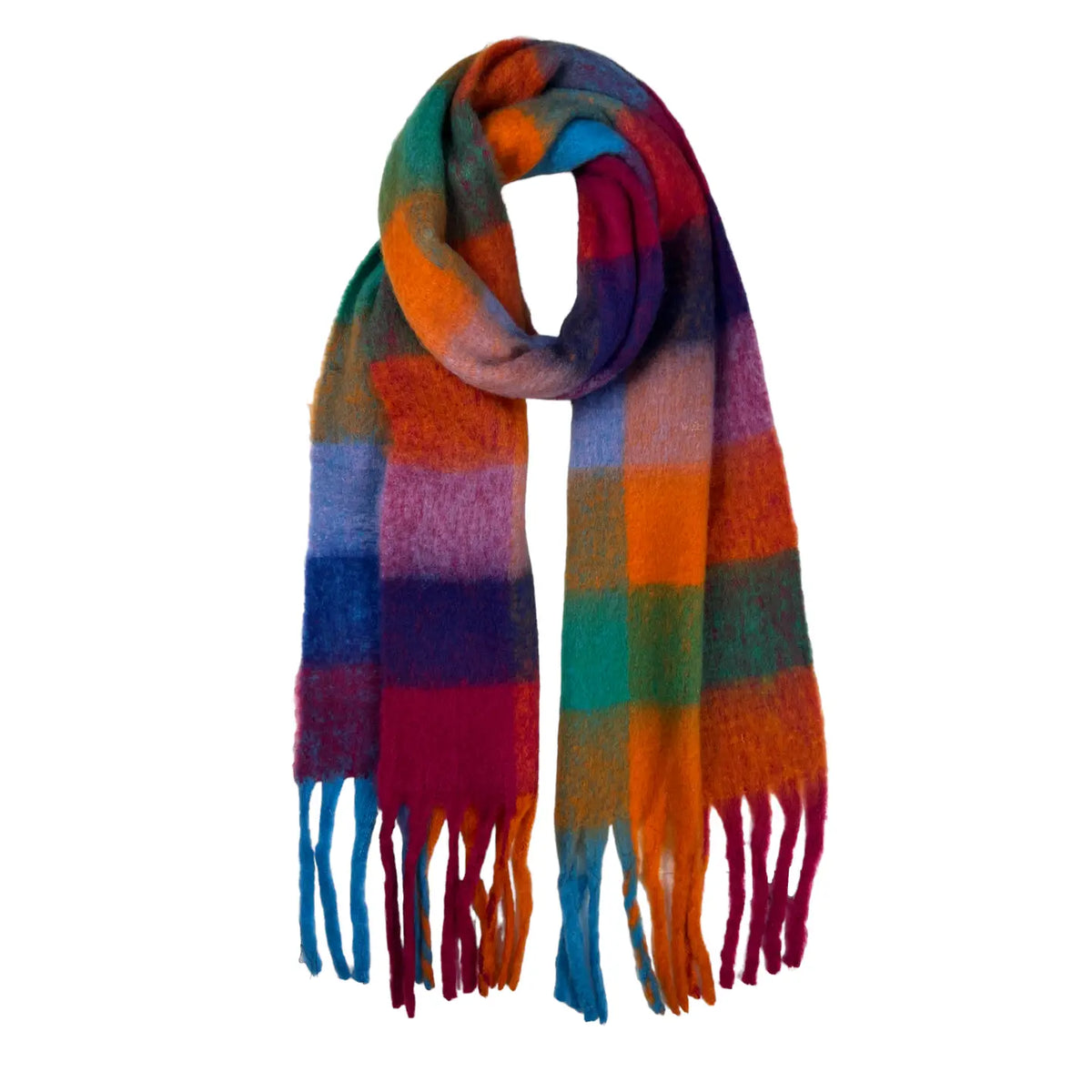 Soft Check Blanket Scarf Finished with Tassels - W-MULTI FESTIVE