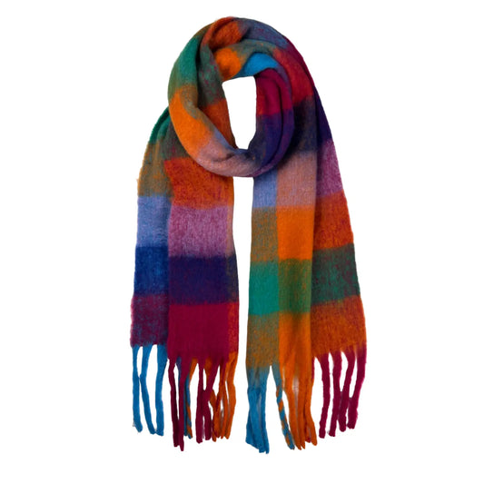Soft Check Blanket Scarf Finished with Tassels - W-MULTI FESTIVE
