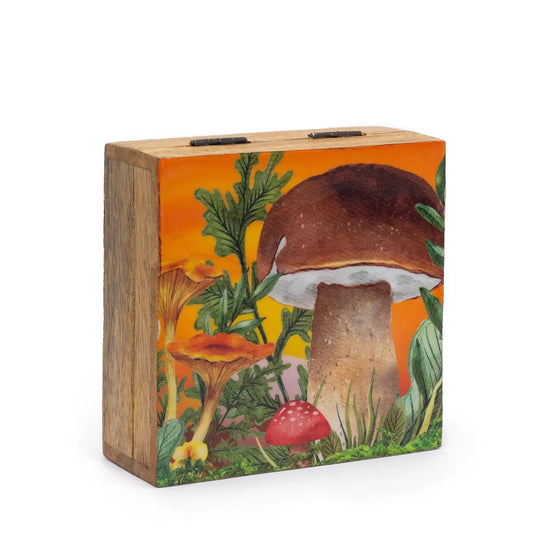 Square Box 13.5x13.5x6cm - Mushroom Design Orange