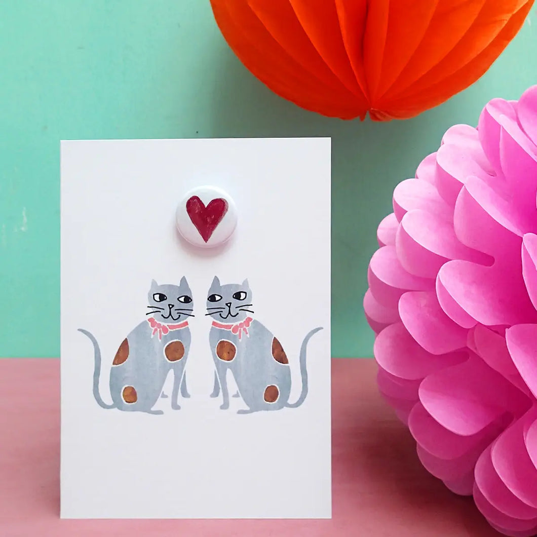 Staffordshire Heart Cats - Greeting Card with Badge - TBR11