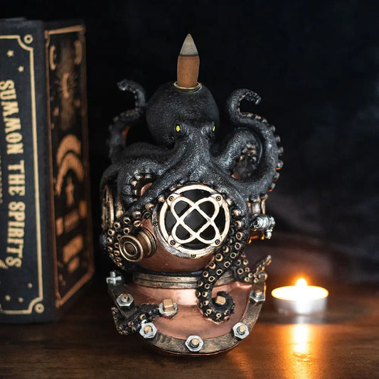 Steampunk Kraken On Diver's Helmet Backflow Incense Burner