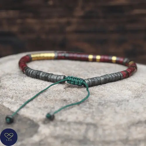 Tibetan Natural Stone - This Too Shall Pass - Brecciated Jasper & Pyrite Bead Bracelet -  0390