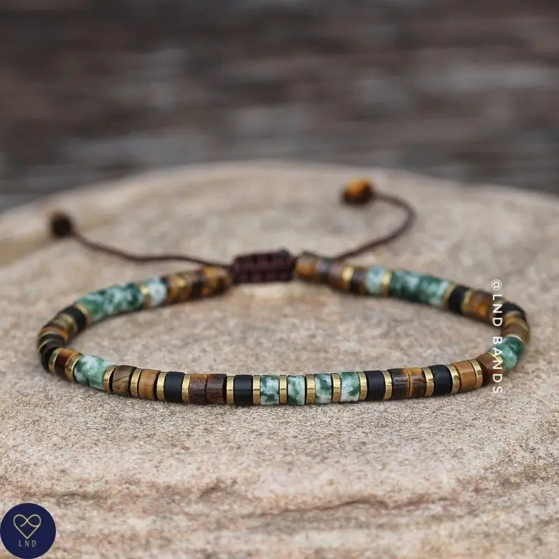 Tibetan Natural Stone - Tiger Eye Green Spot Jasper - 0309