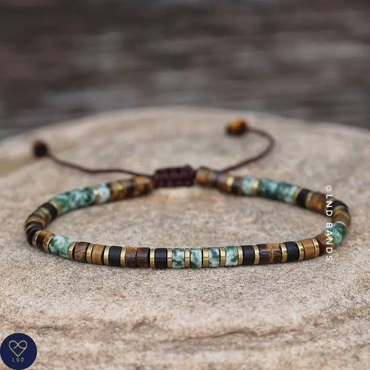Tibetan Natural Stone - Tiger Eye Green Spot Jasper - 0309