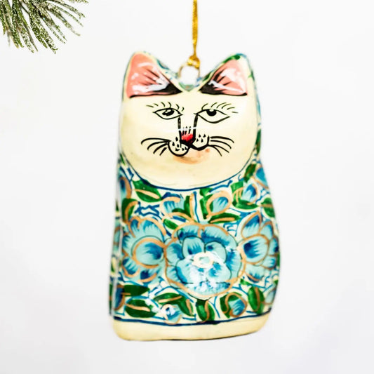 Turquoise & Green Floral Hanging Cat - TURQGREENCAT