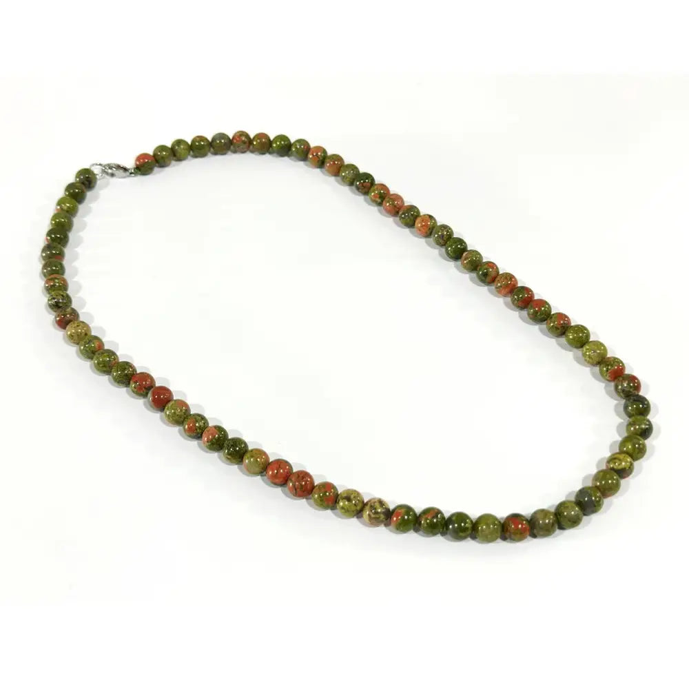 Unakite Authentic Real Crystal Stone Beaded Necklace 8mm - CS1180