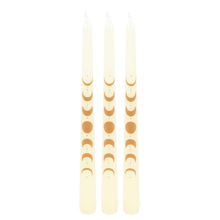 WHITE MOON PHASES TAPER DINNER CANDLES - SOLD INDIVIDUALLY