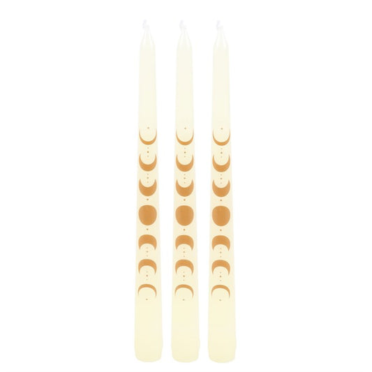 WHITE MOON PHASES TAPER DINNER CANDLES - SOLD INDIVIDUALLY