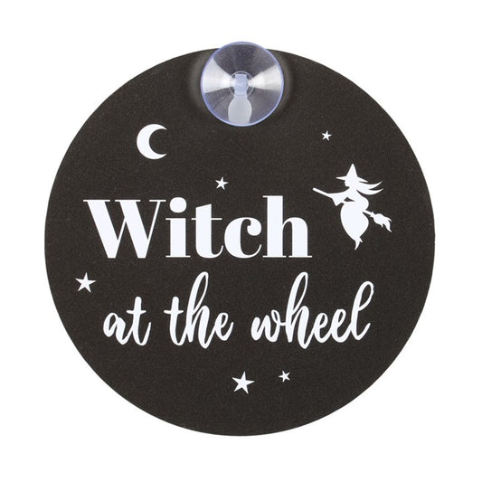 WITCH AT THE WHEEL WINDOW SIGN