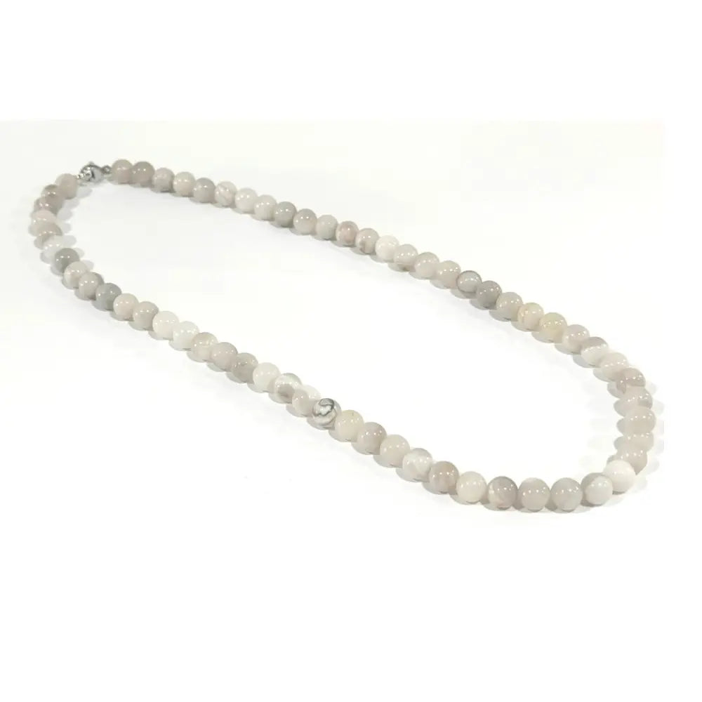 White Crazy Lace Agate Real Crystal Stone Beaded Necklace - CS1326