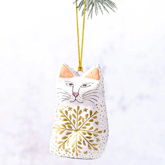 White Snowflake Hanging Cat Christmas Tree Decoration - WHITESFCAT