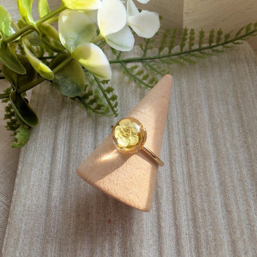 Yellow Spiraea Gold Plated Adjustable Ring  - Work By Nature - F-SY-10D-R-18