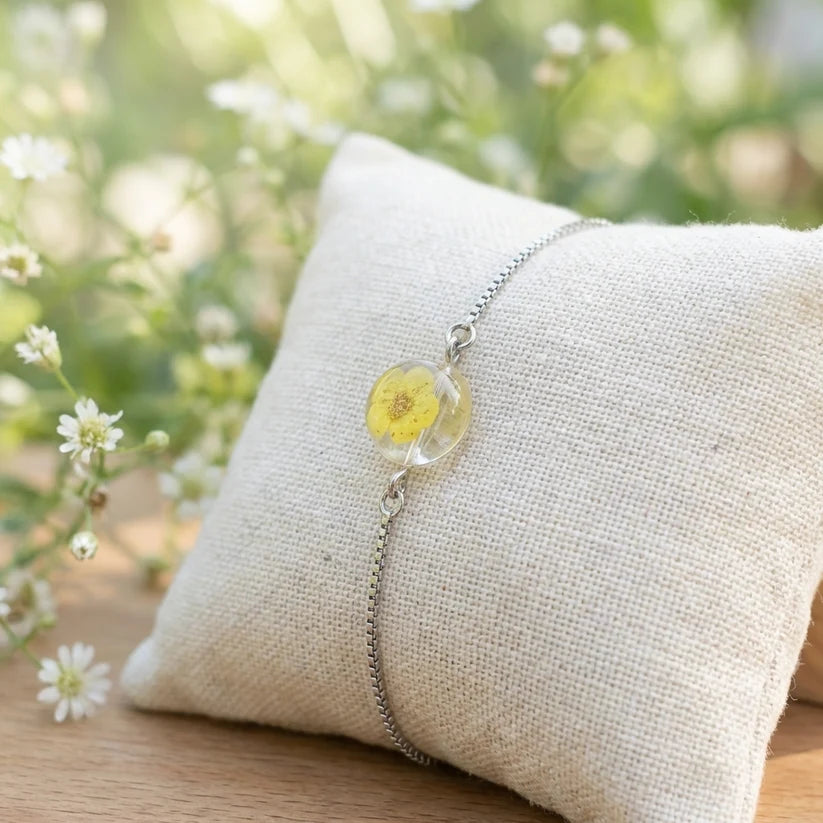 Yellow Spiraea Platinum Plated Adjustable Bracelet  - Work By Nature - F-SY-12D-B-P