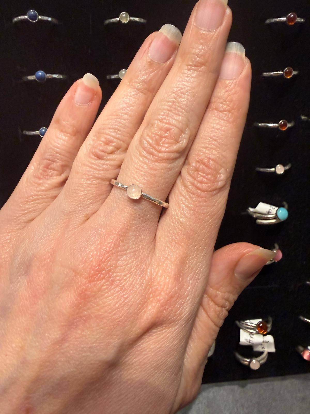 Handmade Sterling Silver Stone Ring - Old Farm House Jewellery - Rose Quartz