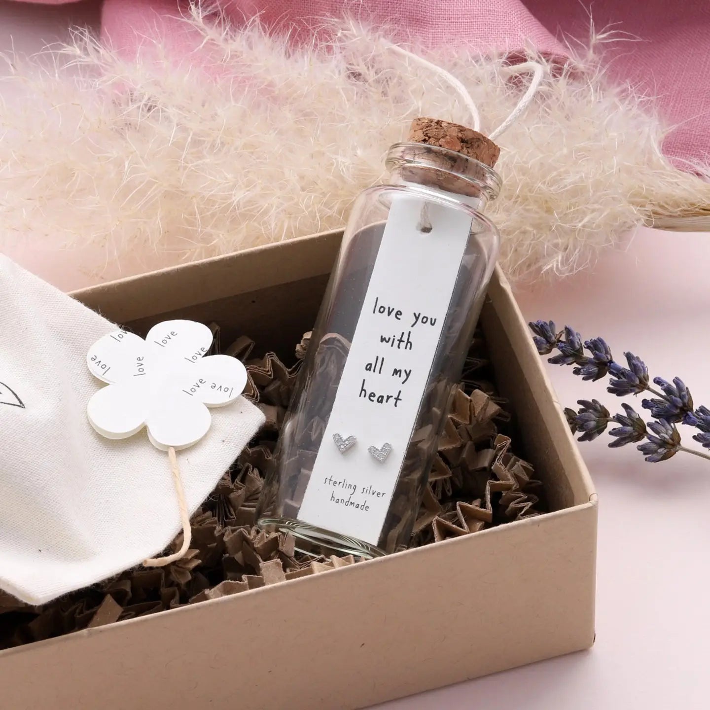 BT006 - Message Bottle Sterling Silver Earrings 'All My Heart'