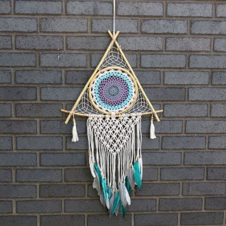 Ancient Wisdom Dreamcatchers Protection Dream Catcher - Lrg Macrame Pyramid White/Turquoise - DC3