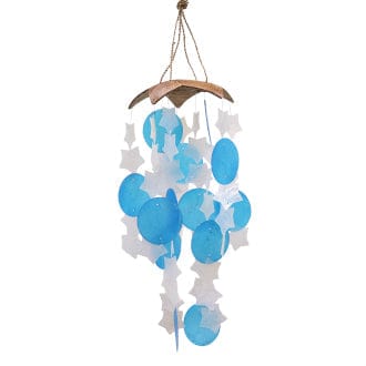 Ancient Wisdom Windchimes Coconut & Capiz Windchimes - Blue and White Stars - 30cm