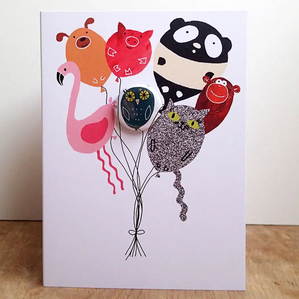 Animal Balloons - Greeting Card with Badge - Y33 - The Hare and the Moon