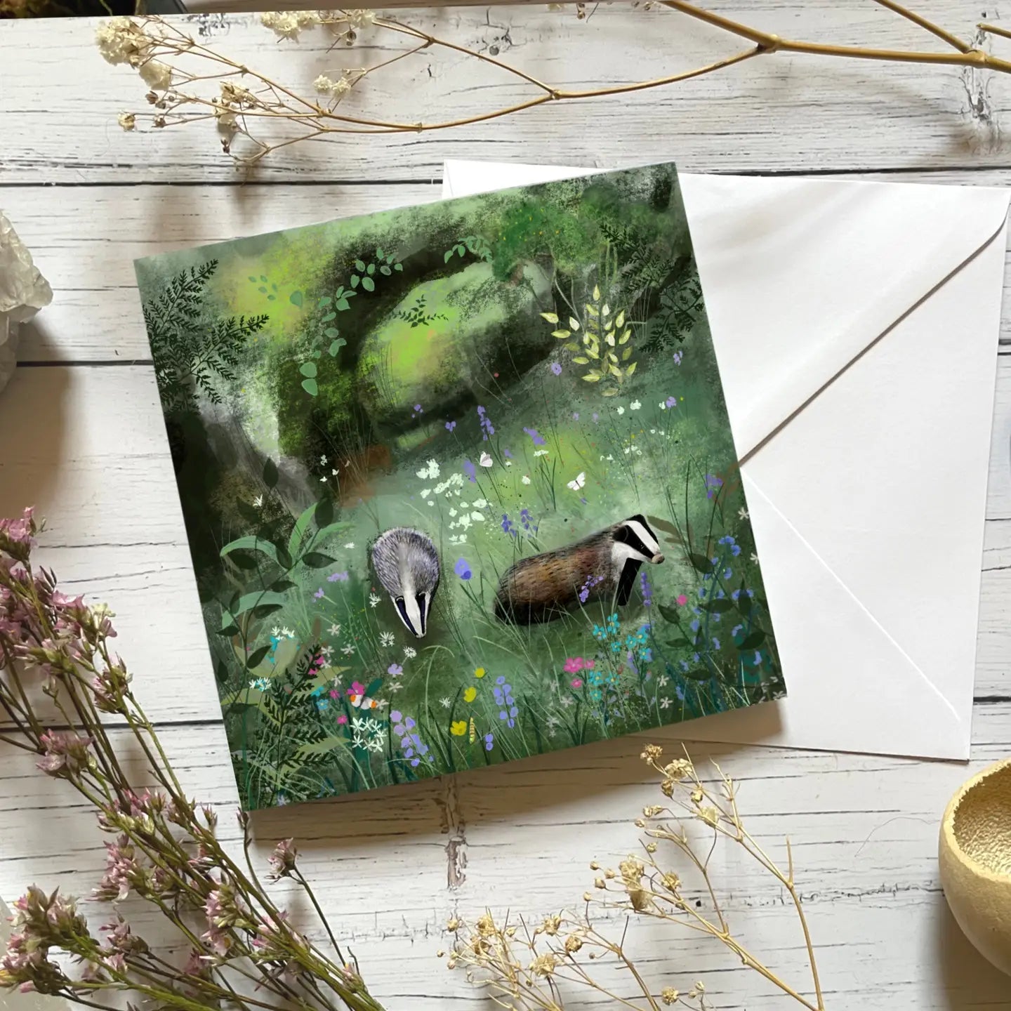 Badger Forest Greeting Card - GAE1 - The Hare and the Moon
