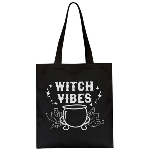 Witch Vibes Print Zipper Tote Bag