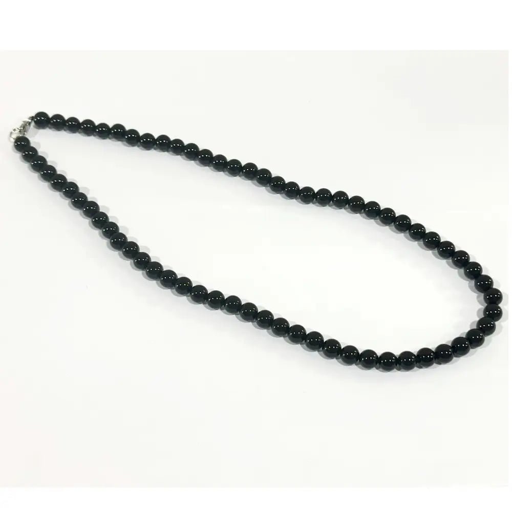 Black Agate Authentic Crystal Stone Beaded Necklace 8mm - The Stone of Resilience - CS1524 - The Hare and the Moon