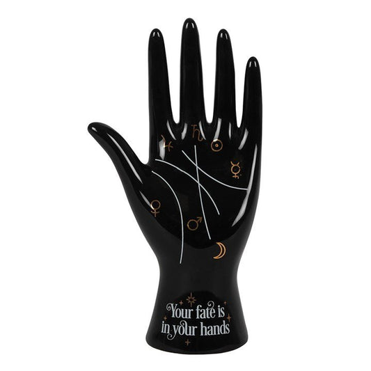 BLACK CERAMIC PALMISTRY HAND ORNAMENT - The Hare and the Moon