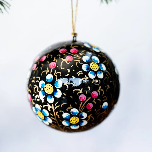 Black Indian Floral Christmas Bauble - 2BLACKINDIANBALL